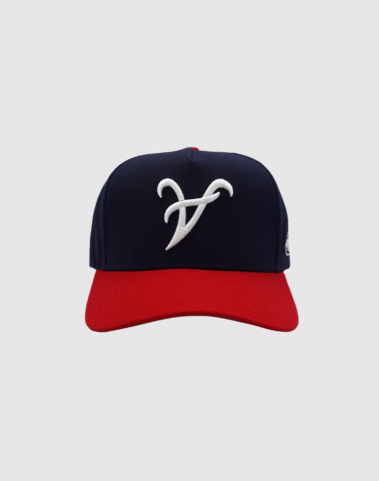 A CLASSIC UPSIDE DOWN RMZ CAP NAVY RED