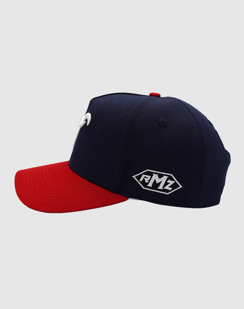 A CLASSIC UPSIDE DOWN RMZ CAP NAVY RED