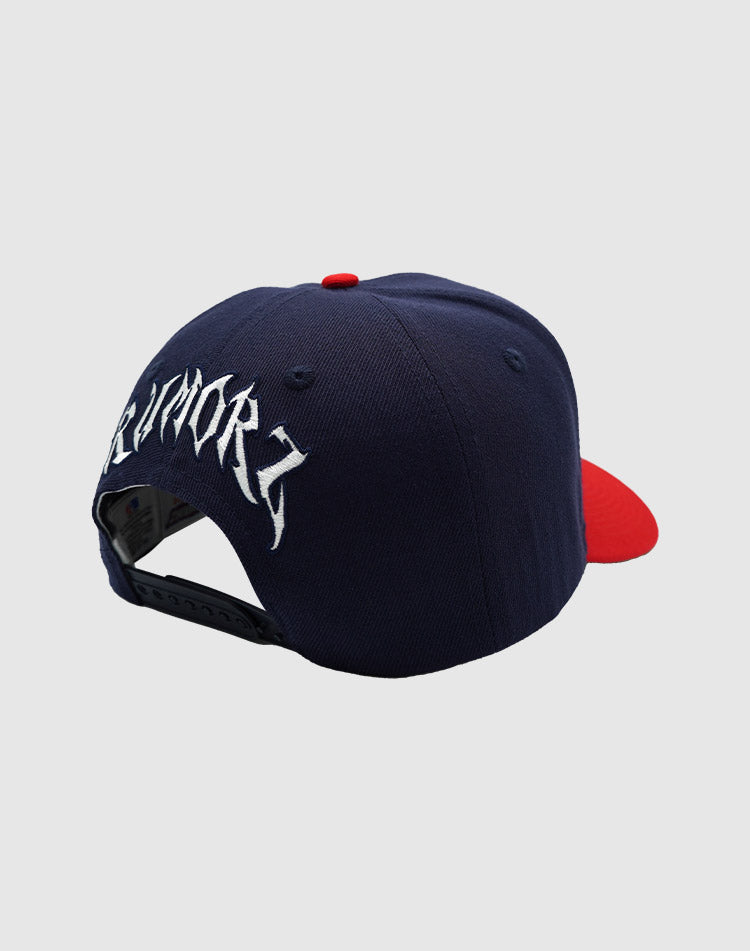 A CLASSIC UPSIDE DOWN RMZ CAP NAVY RED