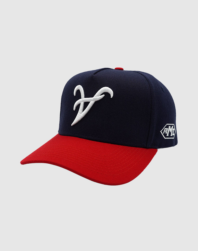 A CLASSIC UPSIDE DOWN RMZ CAP NAVY RED