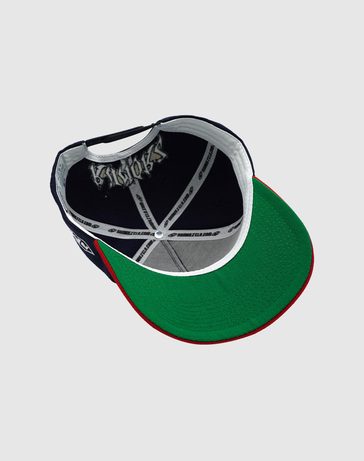 A CLASSIC UPSIDE DOWN RMZ CAP NAVY RED