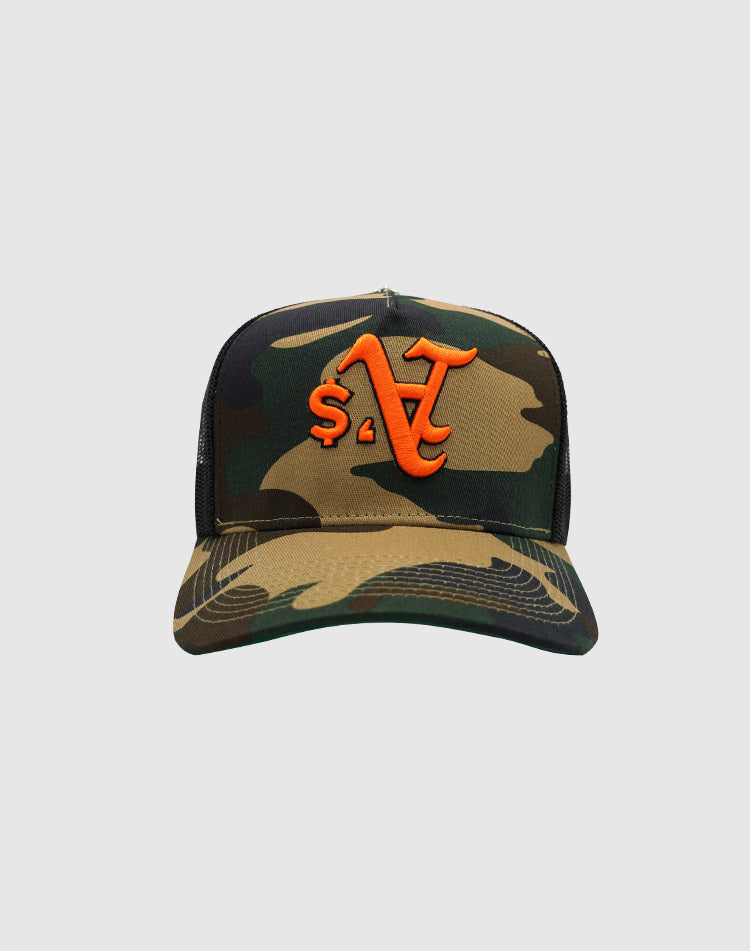OCT X RUMORZ A'$ UPSIDE DOWN CAMO TRUCKER CAP [EXCLUSIVE DROP]