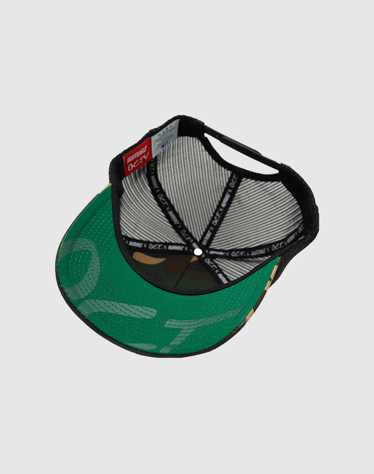 OCT X RUMORZ A'$ UPSIDE DOWN CAMO TRUCKER CAP [EXCLUSIVE DROP]