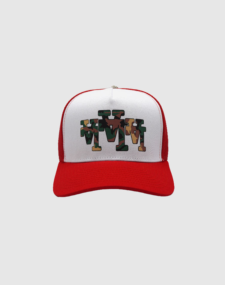 LA TRIPPLE CAMO RED TRUCKER RMZ CAP